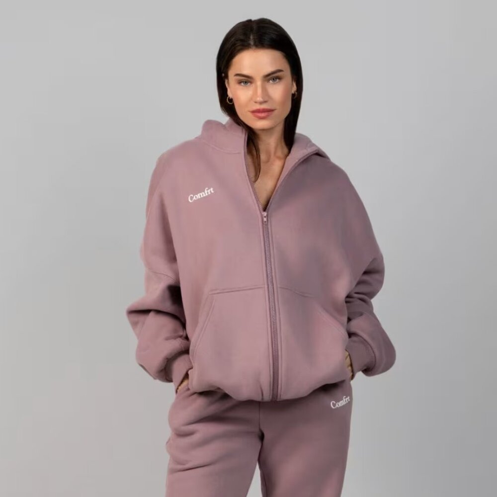 NWT Comfrt Unisex Cloud Zip Hoodie in a Mauve Pink Color- Size XS